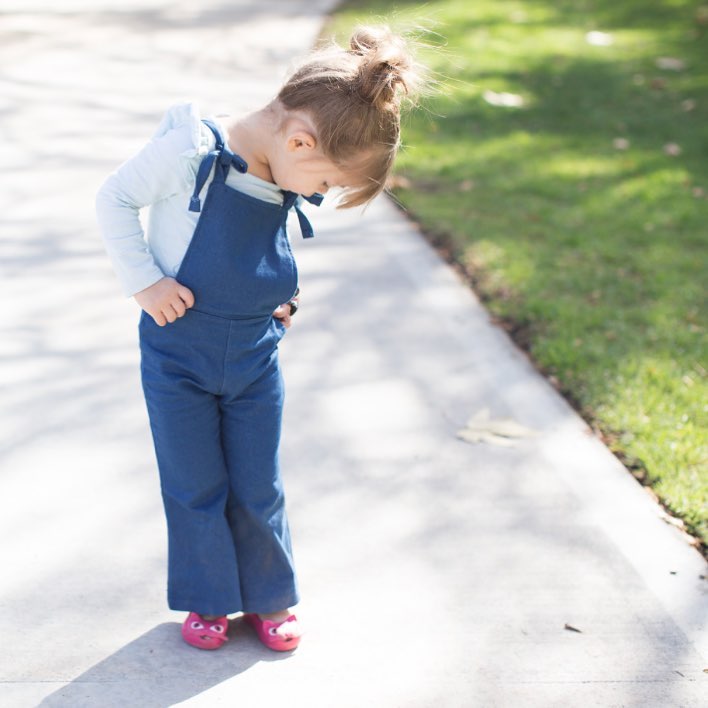 Amelia Denim Overall Bell Bottom Romper 5-7-9 SPECIAL - Abby Apples Boutique