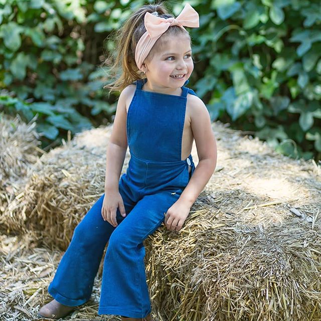 Amelia Denim Overall Bell Bottom Romper 5-7-9 SPECIAL - Abby Apples Boutique