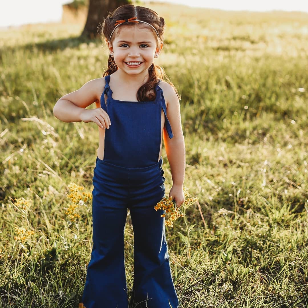 Amelia Denim Overall Bell Bottom Romper 5-7-9 SPECIAL - Abby Apples Boutique