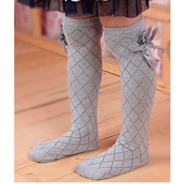 Preppy Little Girl Plaid Bow Knee-High Socks For Sale - topatohrco