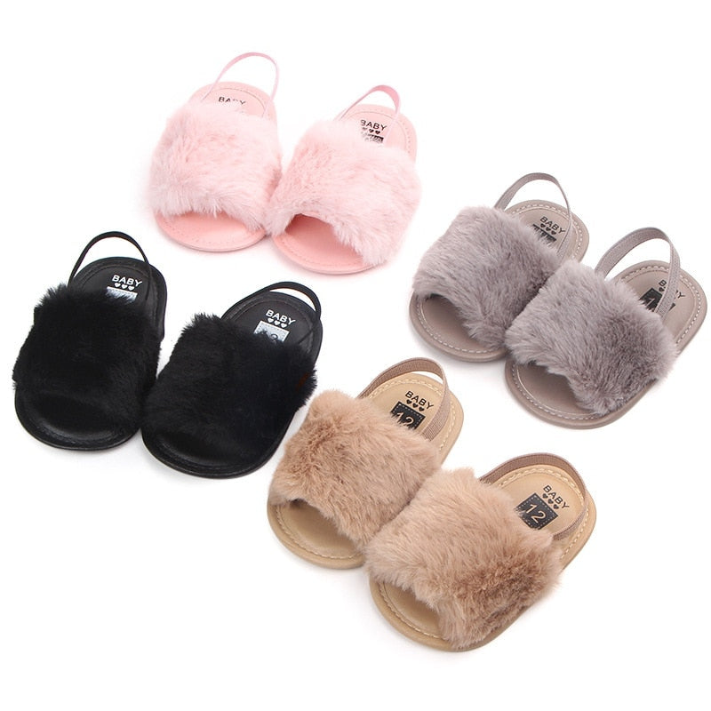 Fuzzy Baby Slides Sandals Abby Apples Boutique