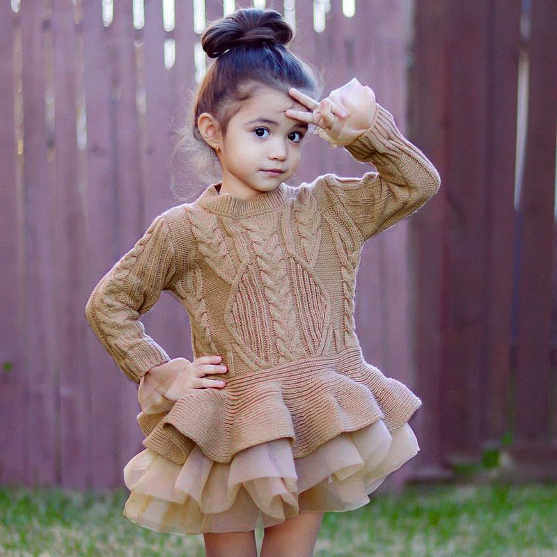 Girls Knit Sweater Tutu Dress Brown / 6 Girls Knit Sweater Tutu Dress Brown / 6