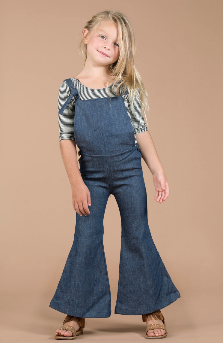 Amelia Denim Overall Bell Bottom Romper 5-7-9 SPECIAL - Abby Apples Boutique