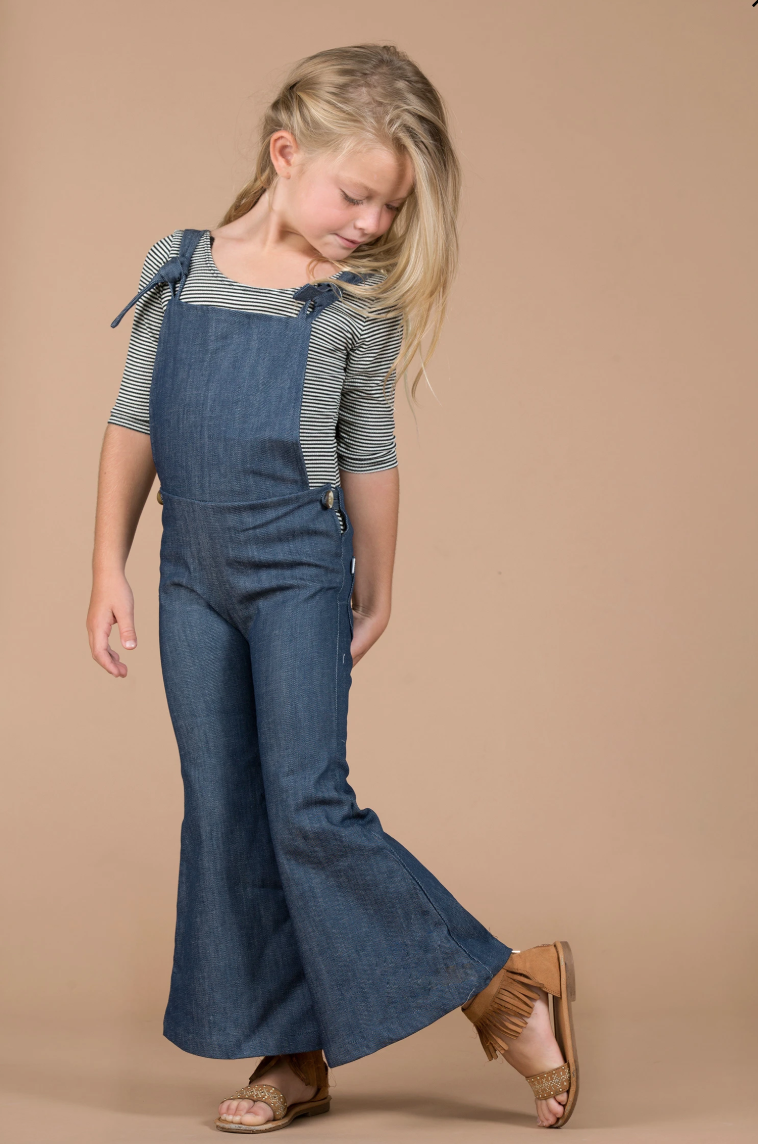Amelia Denim Overall Bell Bottom Romper 5-7-9 SPECIAL - Abby Apples Boutique