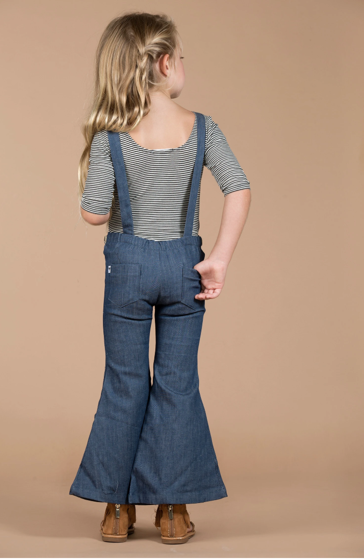 Amelia Denim Overall Bell Bottom Romper 5-7-9 SPECIAL - Abby Apples Boutique