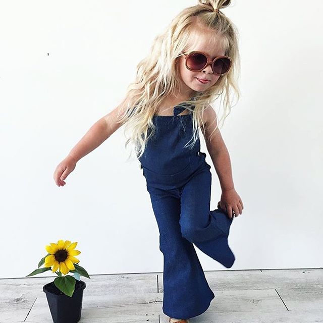 Amelia Denim Overall Bell Bottom Romper 5-7-9 SPECIAL - Abby Apples Boutique