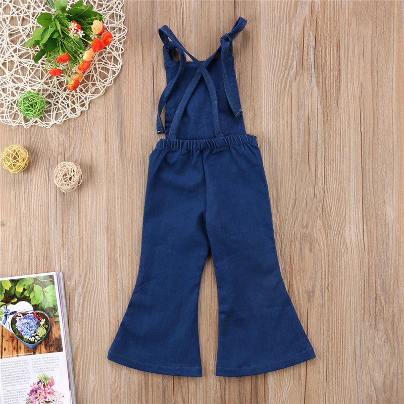 Amelia Denim Overall Bell Bottom Romper 5-7-9 SPECIAL - Abby Apples Boutique