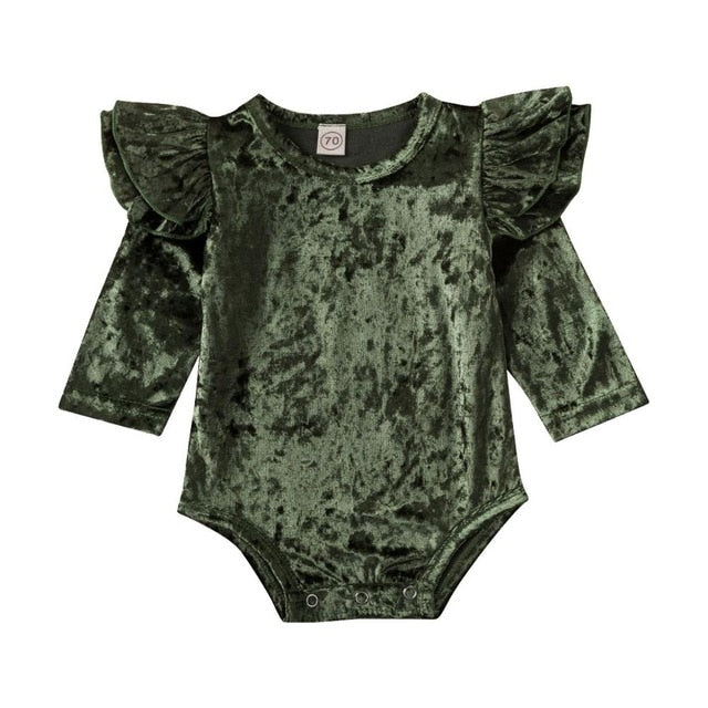 Velveteen Ruffle Sleeve Romper