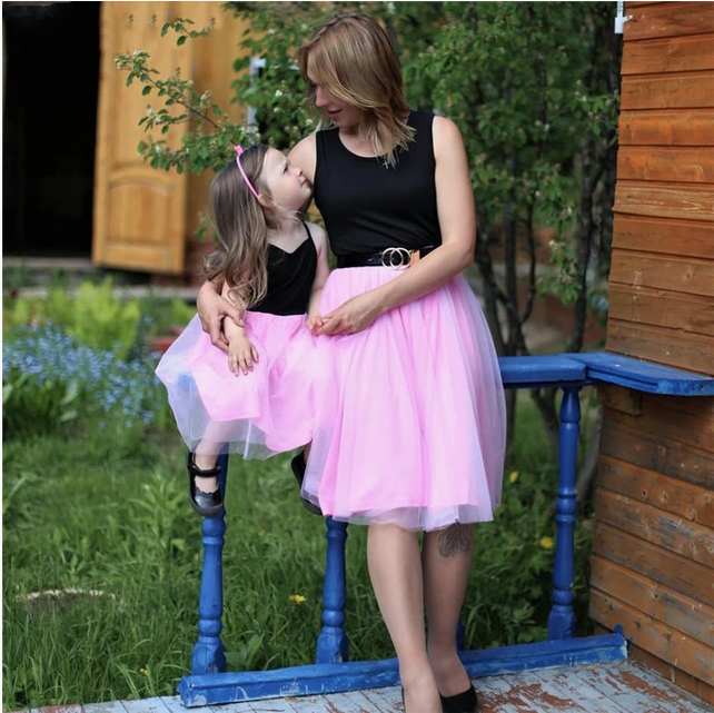 Mommy & Me Pink and Black Tulle Dress