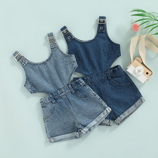 Leni Cutout Waist Denim Shortalls