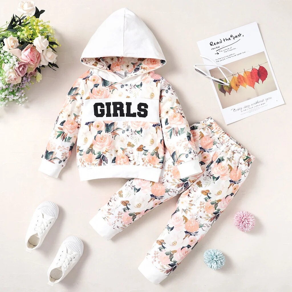 Girls Floral Sweatshirt Set