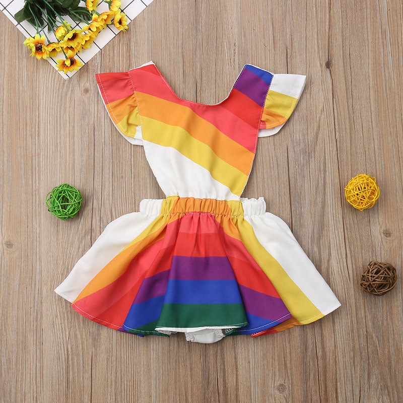 Rainbow Bloom Girls Striped  Set – Multi-Color Summer Outfit main image 1