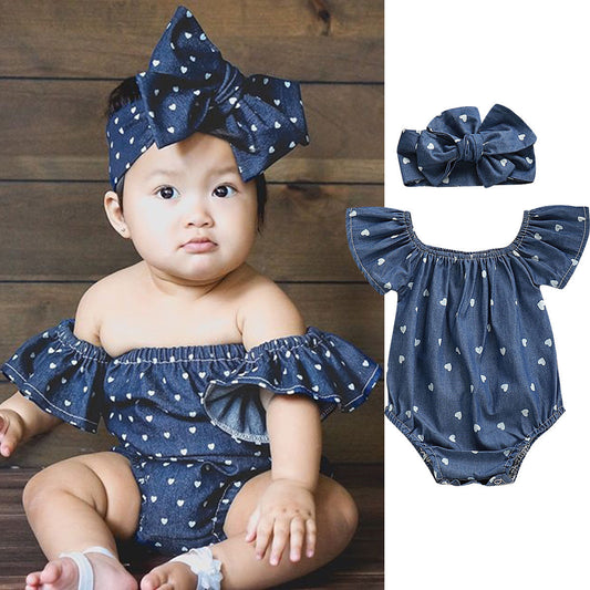 Olivia Heart Print Denim Set