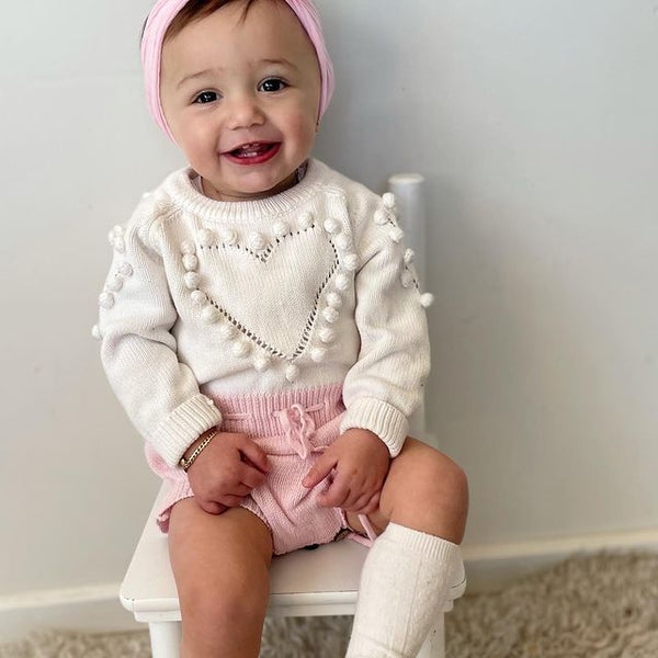 Hearts & Pom Pom Knitted Romper Abby Apples Boutique