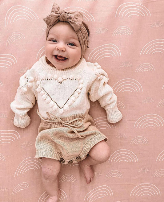 Hearts & Pom Pom Knitted Romper