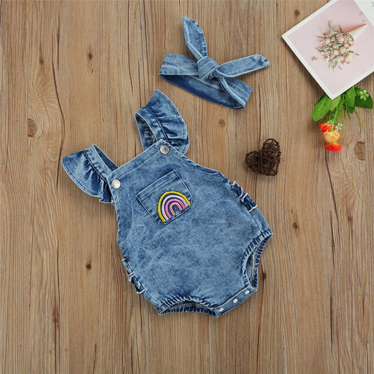 Rainbow Denim Romper Set