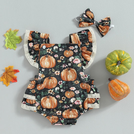 Gloria Pumpkin Lace Romper Set