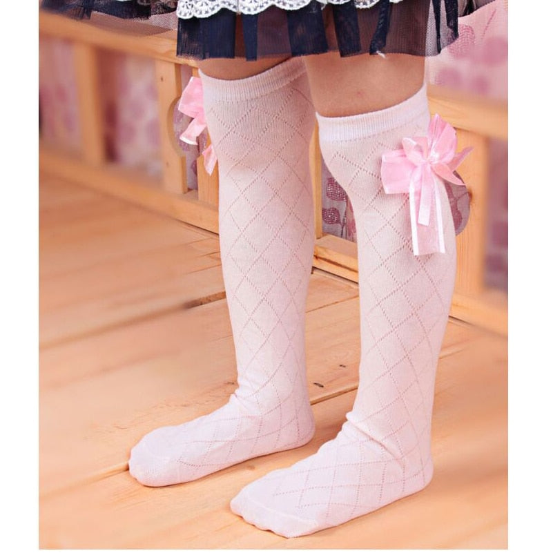 Preppy Little Girl Plaid Bow Knee-High Socks For Sale - topatohrco