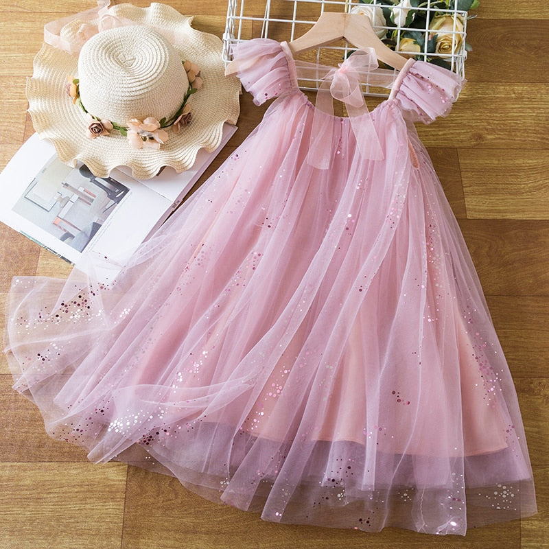 Aurora Star Flutter Sleeve Tulle Dress blue1 / 8T Aurora Star Flutter Sleeve Tulle Dress blue1 / 8T