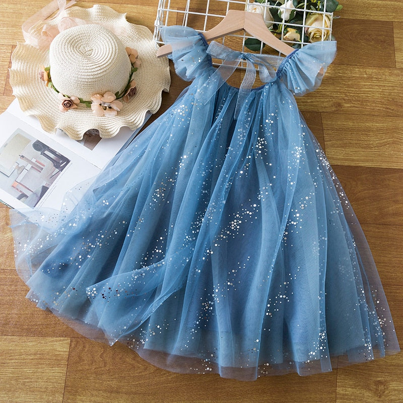 Aurora Star Flutter Sleeve Tulle Dress blue1 / 8T Aurora Star Flutter Sleeve Tulle Dress blue1 / 8T