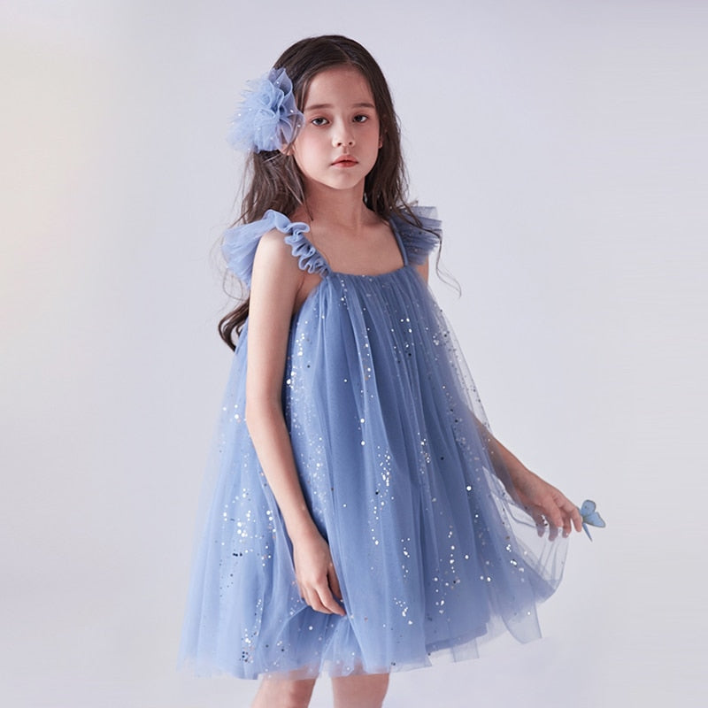 Aurora Star Flutter Sleeve Tulle Dress blue1 / 8T Aurora Star Flutter Sleeve Tulle Dress blue1 / 8T