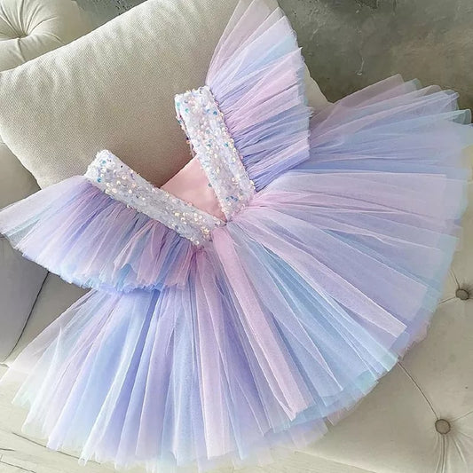 Nova Flutter Sleeve Tulle Dress