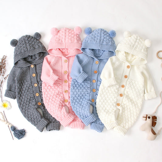 Pom Pom Hooded Knit Jumpsuit