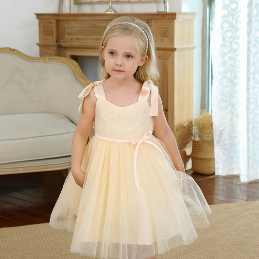 Elena Tie Strap Pearl Tulle Dress