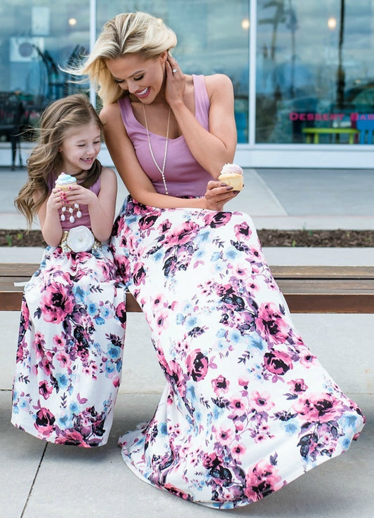 Mommy & Me Sleeveless Floral Long Dress - Abby Apples Boutique