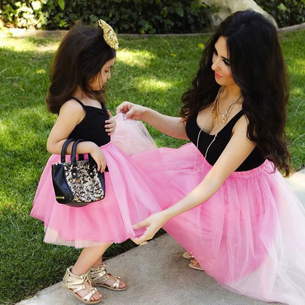 Mommy & Me Pink and Black Tulle Dress - Abby Apples Boutique