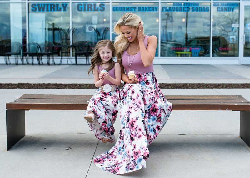 Mommy & Me Sleeveless Floral Long Dress - Abby Apples Boutique