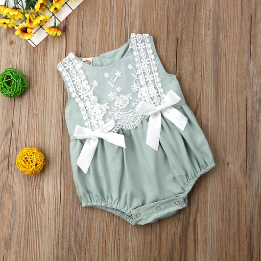 Gracie Lace & Bows Romper - Abby Apples Boutique
