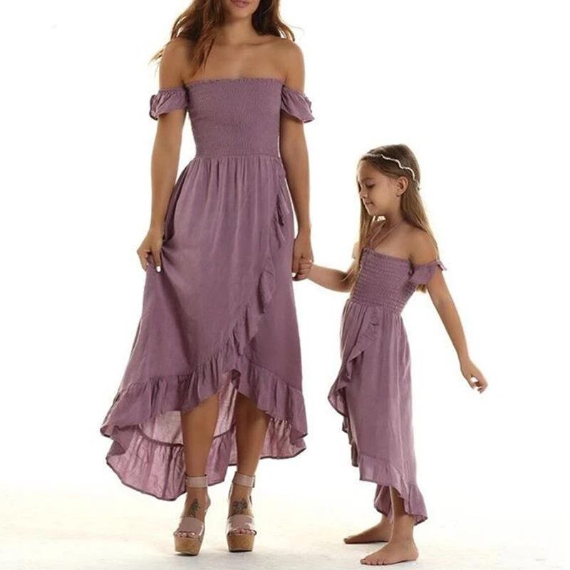 mommy and me off the shoulder dresses Blush Pink Mommy And Me Matching Dresses For Photoshoot, Unique Gift For Mom, Mother And Daughter Formal Dresses,Polka Dot Off Shoulder Gown