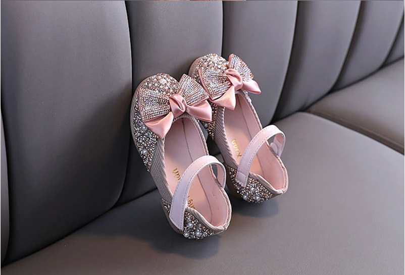 Rhinestone Bow Shoes Pink - Open Side / 35 (Inner 22.2cm)