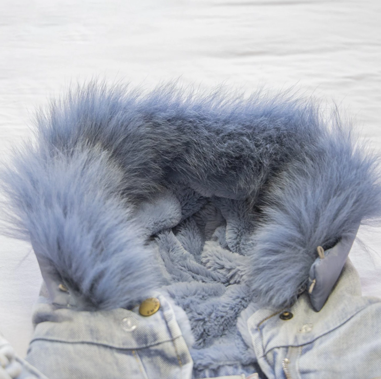 Holly oversized denim fur hooded winter coat deals jacket