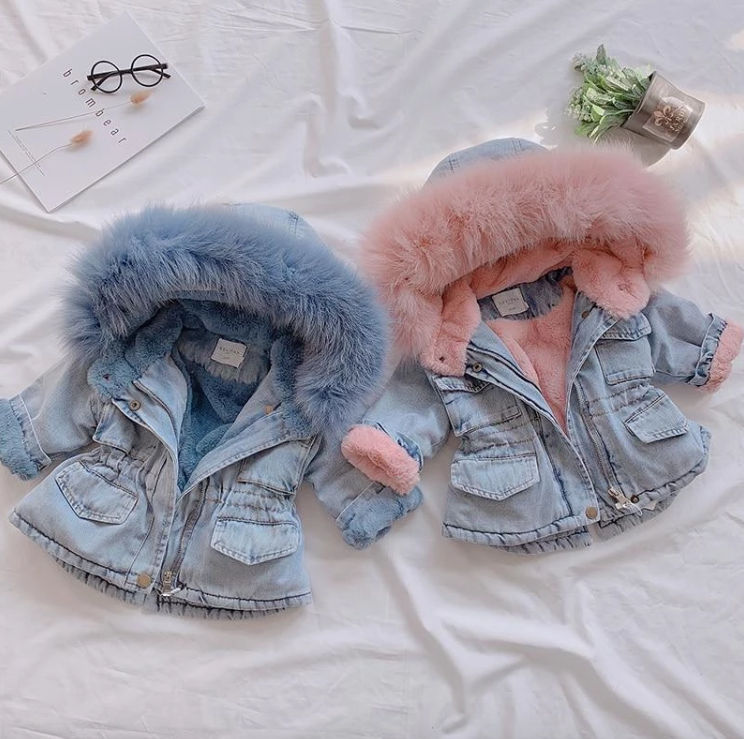 Holly Oversized Denim Fur Hooded Winter Coat Jacket - Abby Apples Boutique