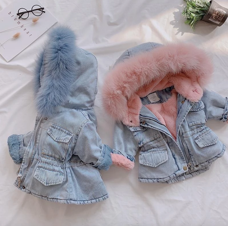 Winter Baby Girl Denim Jacket Plus Fur Warm Toddler Girl Outerwear Plu –  Toyszoom
