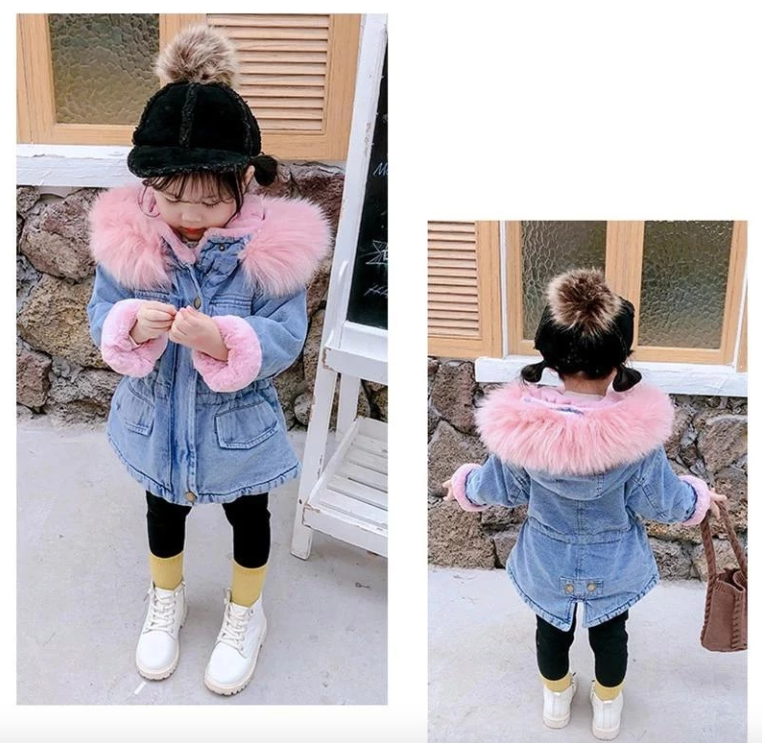 Holly oversized denim fur hooded winter coat deals jacket