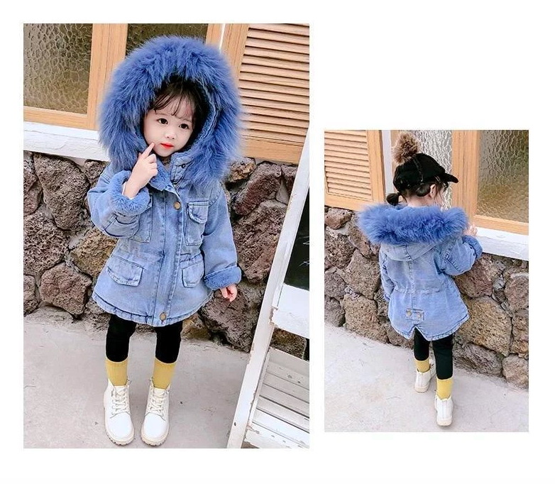 Holly Oversized Denim Fur Hooded Winter Coat Jacket - Abby Apples Boutique