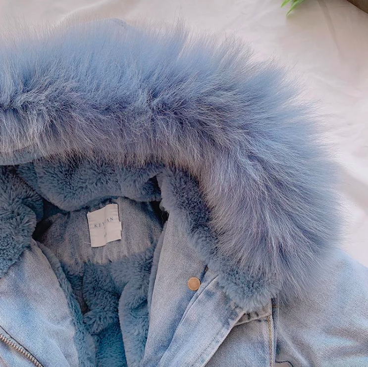 Holly oversized denim fur hooded winter coat deals jacket