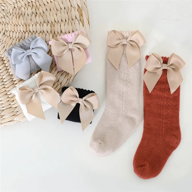 Knee High Hollow Out Bow Socks