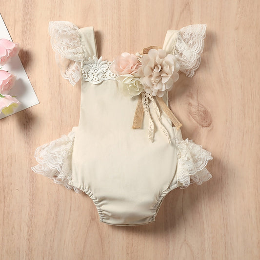Lace Romper with Removable Flower