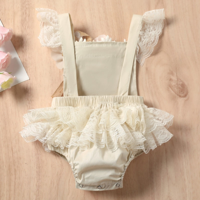 Lace Romper with Removable Flower