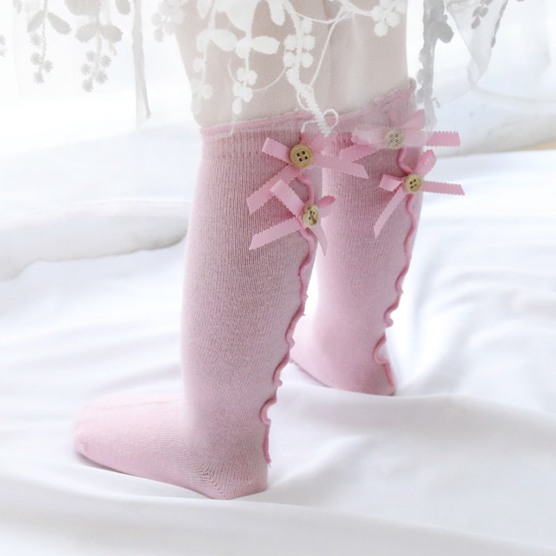 Knee High Ruffle Bow Socks - Abby Apples Boutique