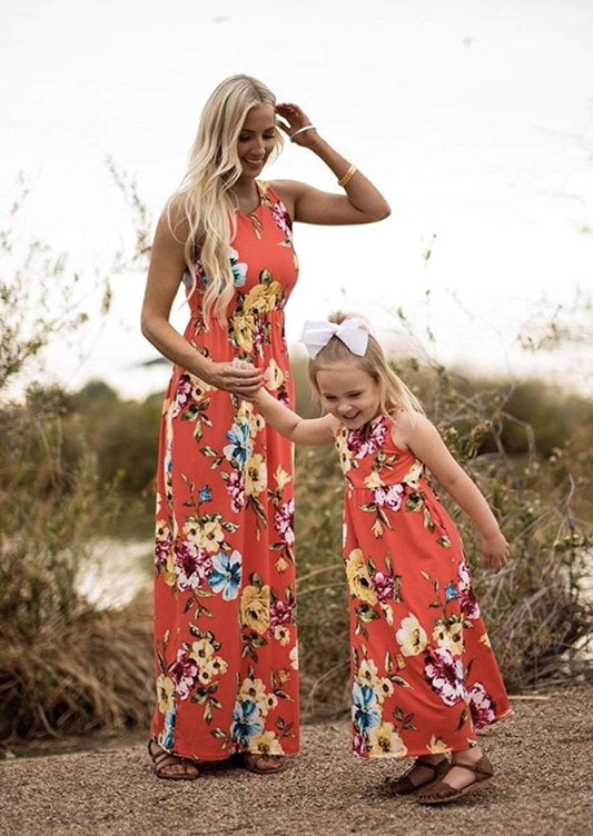Mommy & Me Orange Floral Dress