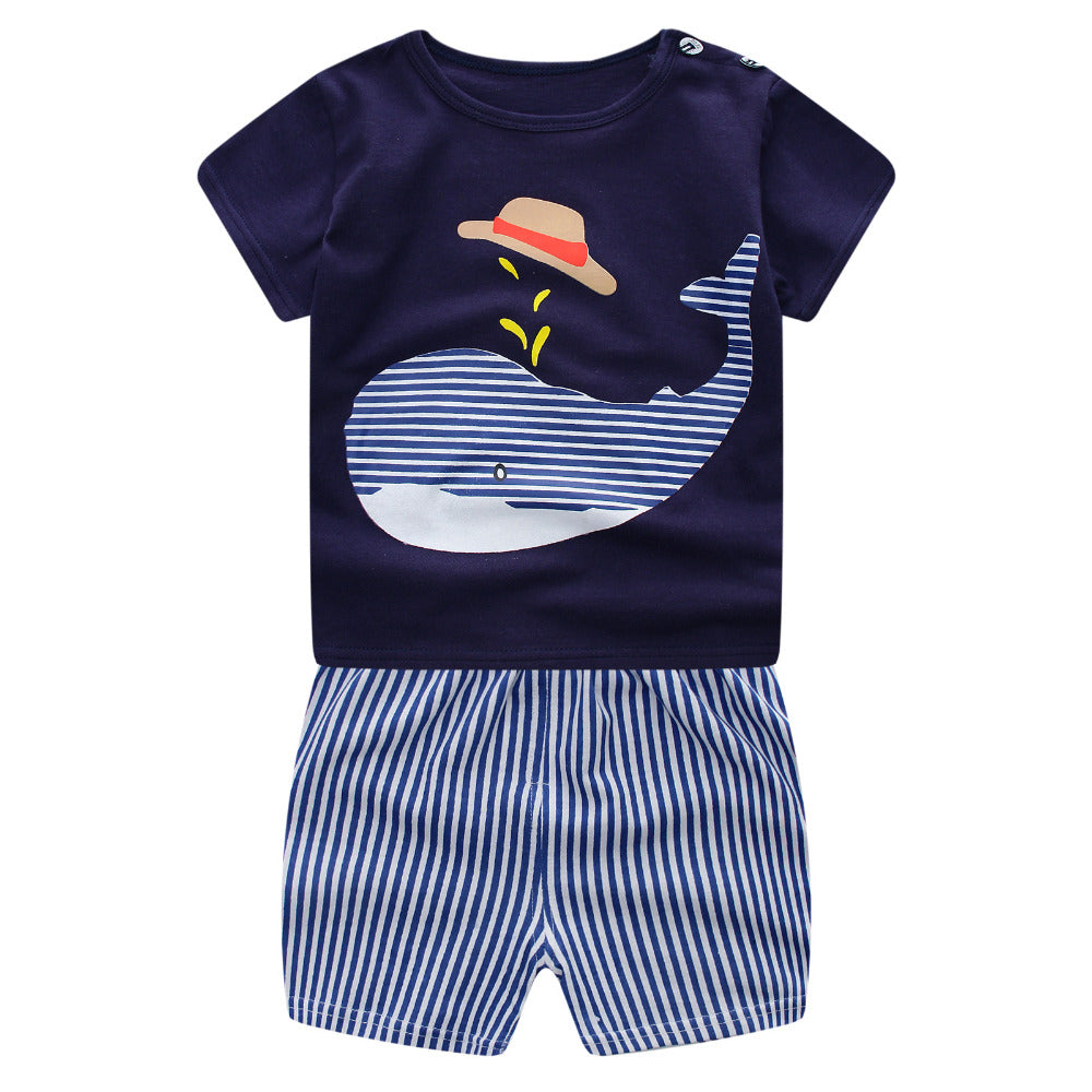 Boys Blue Striped Whale Short Set - Abby Apples Boutique