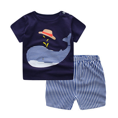 Boys Blue Striped Whale Short Set - Abby Apples Boutique