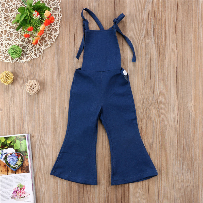 Amelia Denim Overall Bell Bottom Romper 5-7-9 SPECIAL - Abby Apples Boutique