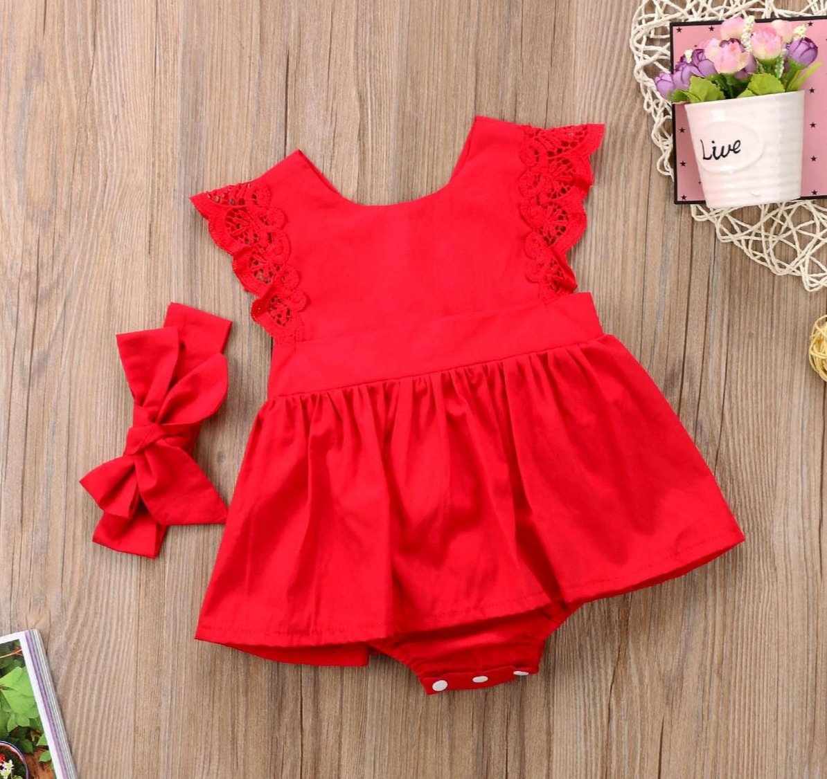 Red Ruffle Lace Romper - Abby Apples Boutique