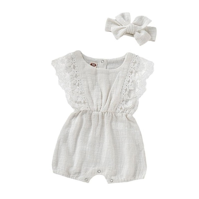 Adoria Flare Sleeve Lace Romper Set - Abby Apples Boutique
